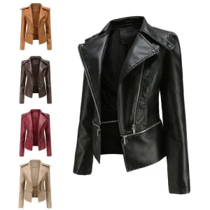 Ashore Shop Gothic Soft Leather Women Autumn Jacket Black Moto Jacket Zippers Long Sleeve Female PU Faux Bblack Leather Jacket Plus Size 4xl
