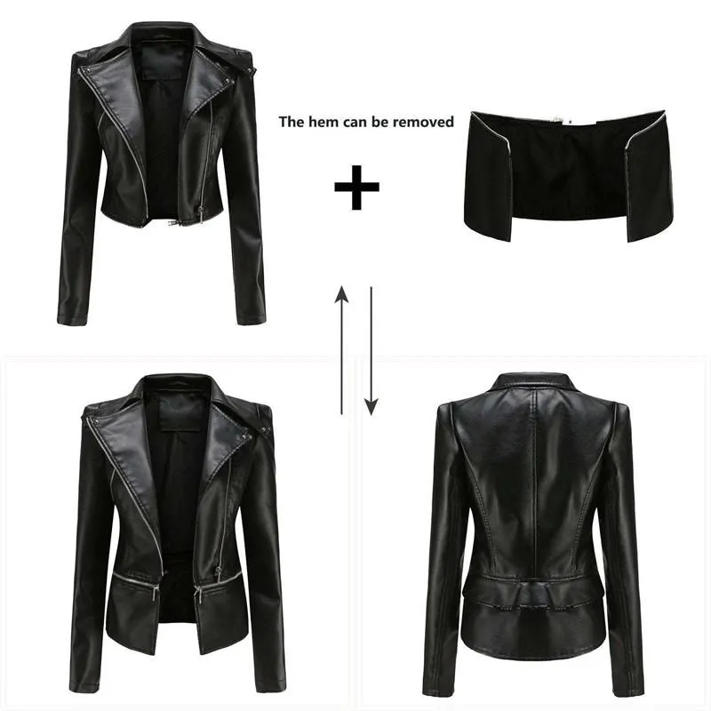 Ashore Shop Gothic Soft Leather Women Autumn Jacket Black Moto Jacket Zippers Long Sleeve Female PU Faux Bblack Leather Jacket Plus Size 4xl