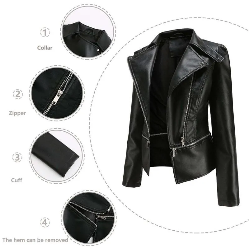 Ashore Shop Gothic Soft Leather Women Autumn Jacket Black Moto Jacket Zippers Long Sleeve Female PU Faux Bblack Leather Jacket Plus Size 4xl