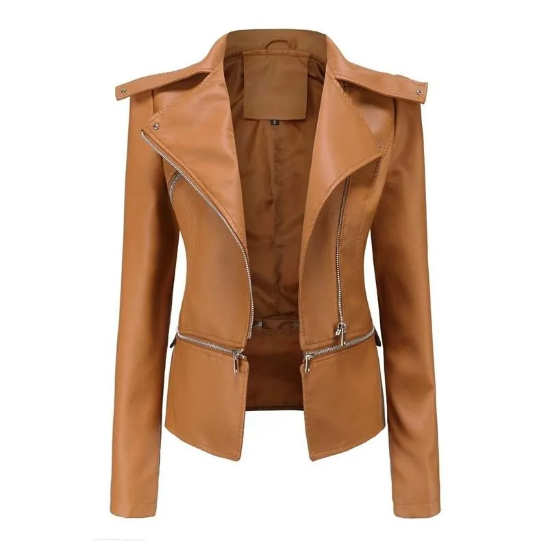 Ashore Shop Gothic Soft Leather Women Autumn Jacket Black Moto Jacket Zippers Long Sleeve Female PU Faux Bblack Leather Jacket Plus Size 4xl