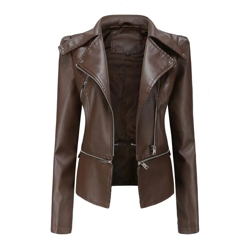Ashore Shop Gothic Soft Leather Women Autumn Jacket Black Moto Jacket Zippers Long Sleeve Female PU Faux Bblack Leather Jacket Plus Size 4xl