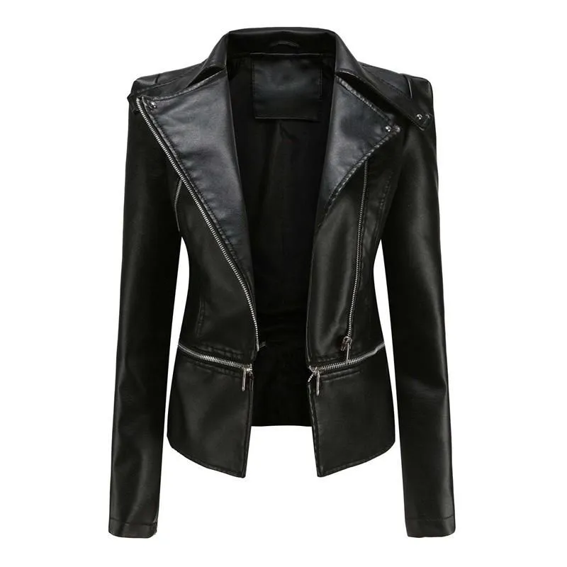 Ashore Shop Gothic Soft Leather Women Autumn Jacket Black Moto Jacket Zippers Long Sleeve Female PU Faux Bblack Leather Jacket Plus Size 4xl