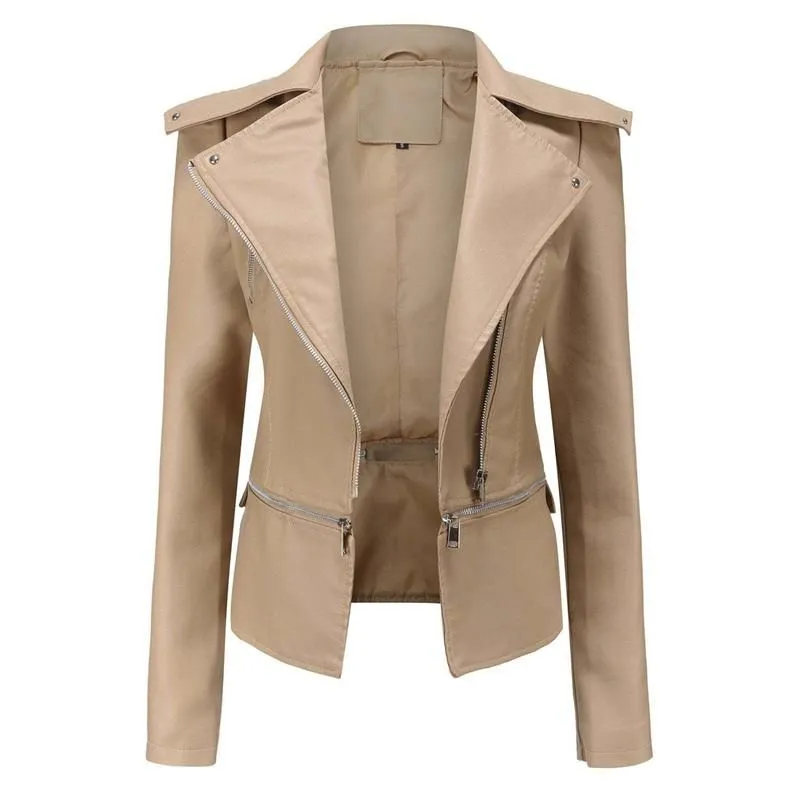 Ashore Shop Gothic Soft Leather Women Autumn Jacket Black Moto Jacket Zippers Long Sleeve Female PU Faux Bblack Leather Jacket Plus Size 4xl