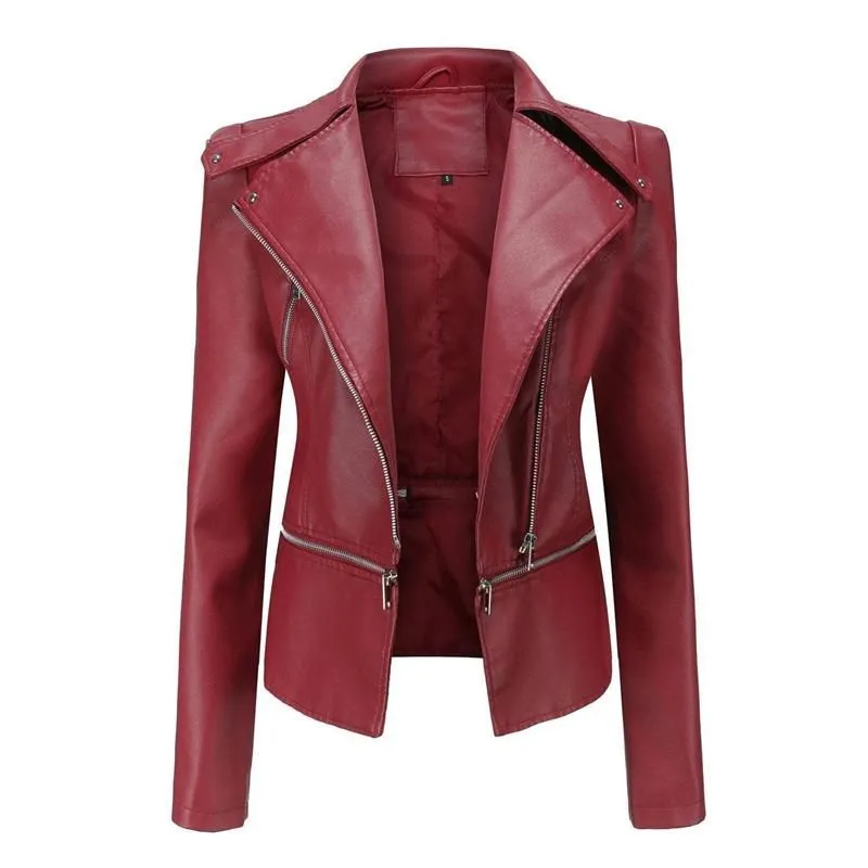 Ashore Shop Gothic Soft Leather Women Autumn Jacket Black Moto Jacket Zippers Long Sleeve Female PU Faux Bblack Leather Jacket Plus Size 4xl