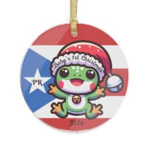 Baby's 1st Christmas Coqui Frog Puerto Rico Flag Acrylic Ornament 