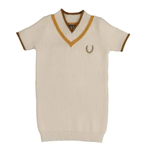 Belati Ivory Neck Stripe Emblem Ss Knit (BKN505)