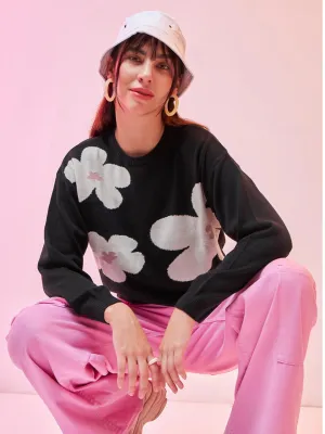 Bewakoof Women's Graphic Printed Oversized Sweater Black