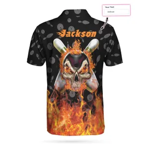 Bowling Custom Men Polo Shirt - Bowling Skull Flame Custom Polo Shirt, Personalized Skull Bowling Polo Shirt - Perfect Gift For Friend, Family, Bowling Lovers