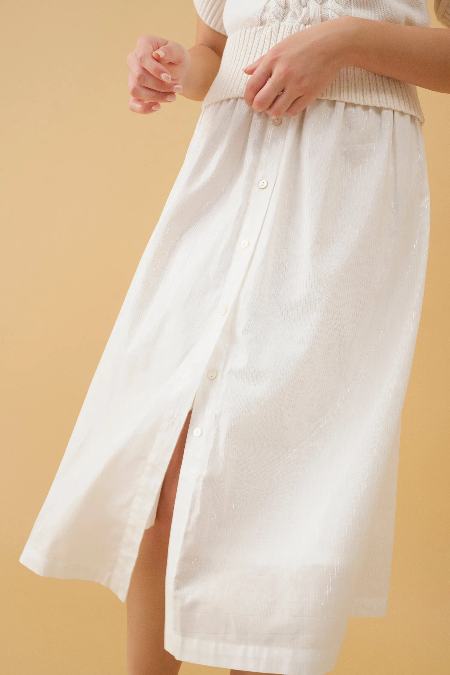 Buttoned Midi Skirt In Metallic Stripe