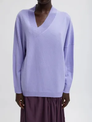 Cashmere Warp V-Neck Pullover in Lavender