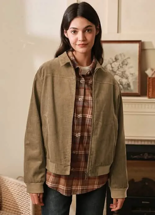 Chic Retro Women's Corduroy Jacket with Floral Lining