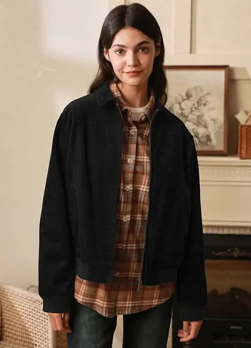 Chic Retro Women's Corduroy Jacket with Floral Lining
