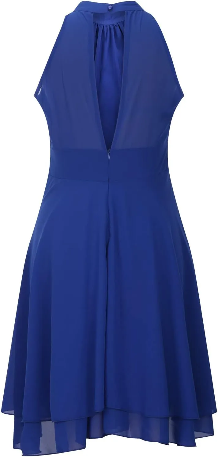 Chiffon Dresses for Women Sexy 2024 Double Layer Ruffle Halter a line Short Dress high Waist Sleeveless Mini Dress