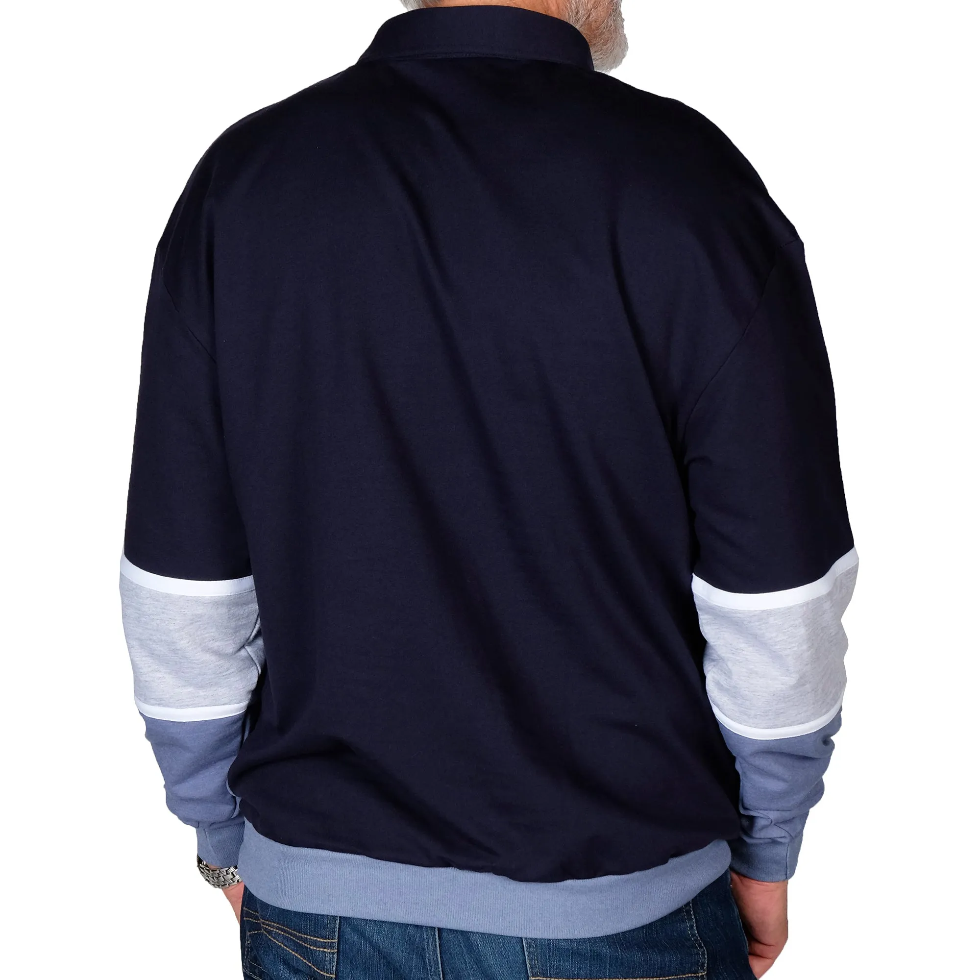 Classics by Palmland Horizontal Stripes Banded Bottom Shirt 6094-728 Navy - Big and Tall