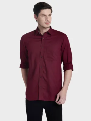 Colorplus Maroon Solid Tailored Fit Cotton Blend Casual Shirt