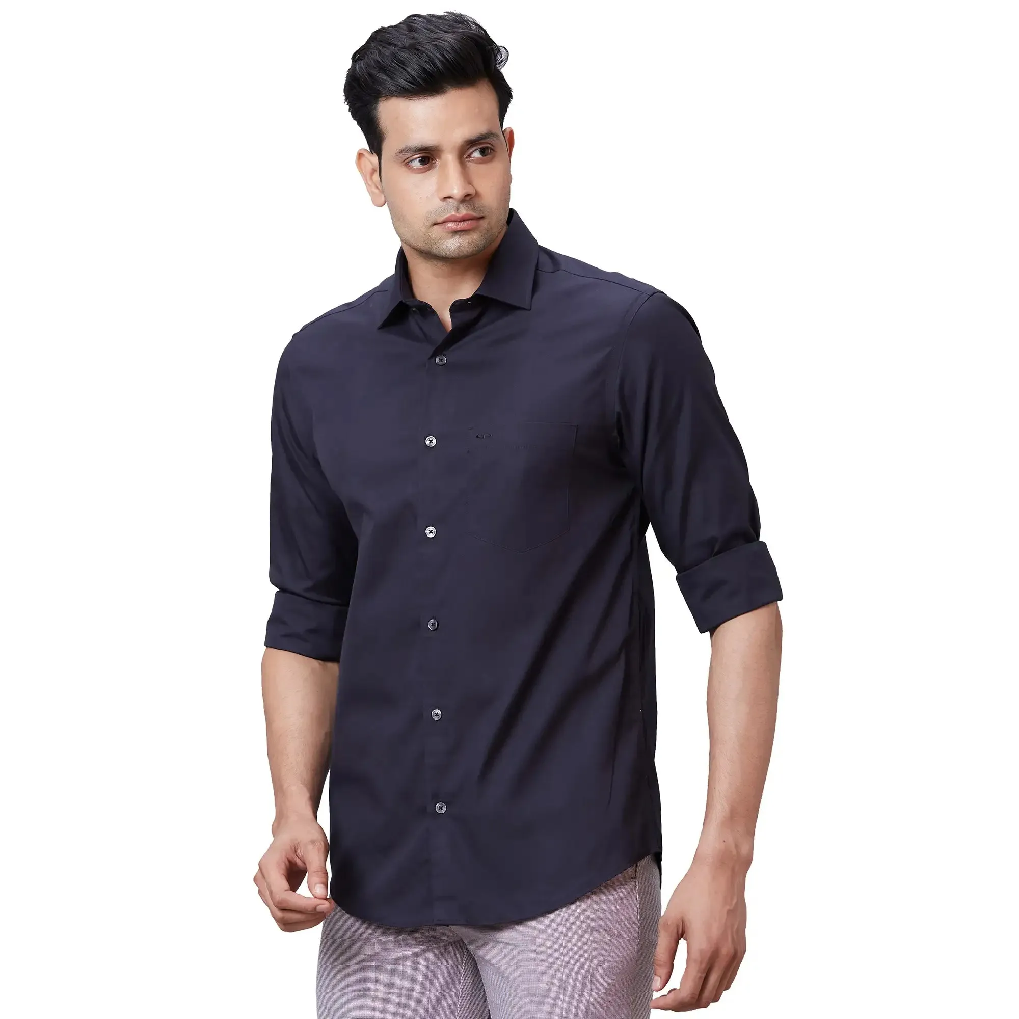 Colorplus Men Black Tailored Fit Solid Cotton Casual Shirt