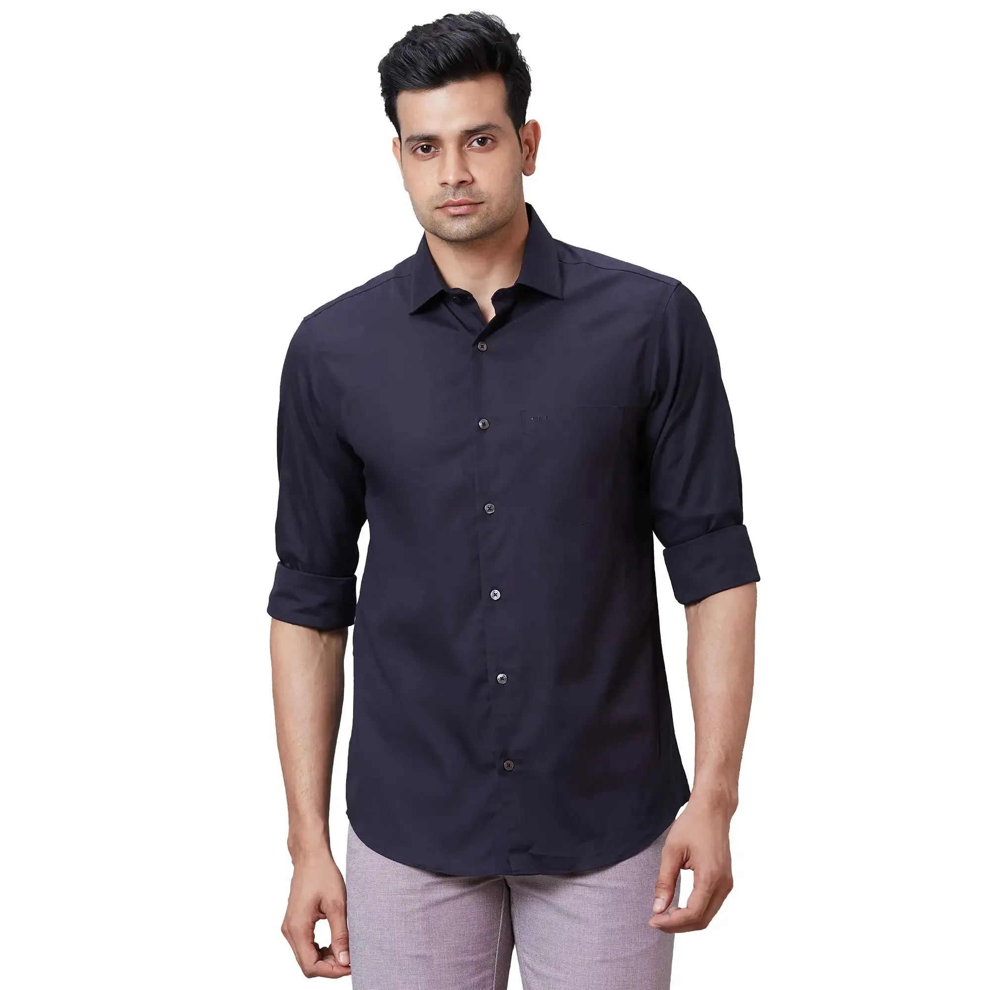 Colorplus Men Black Tailored Fit Solid Cotton Casual Shirt