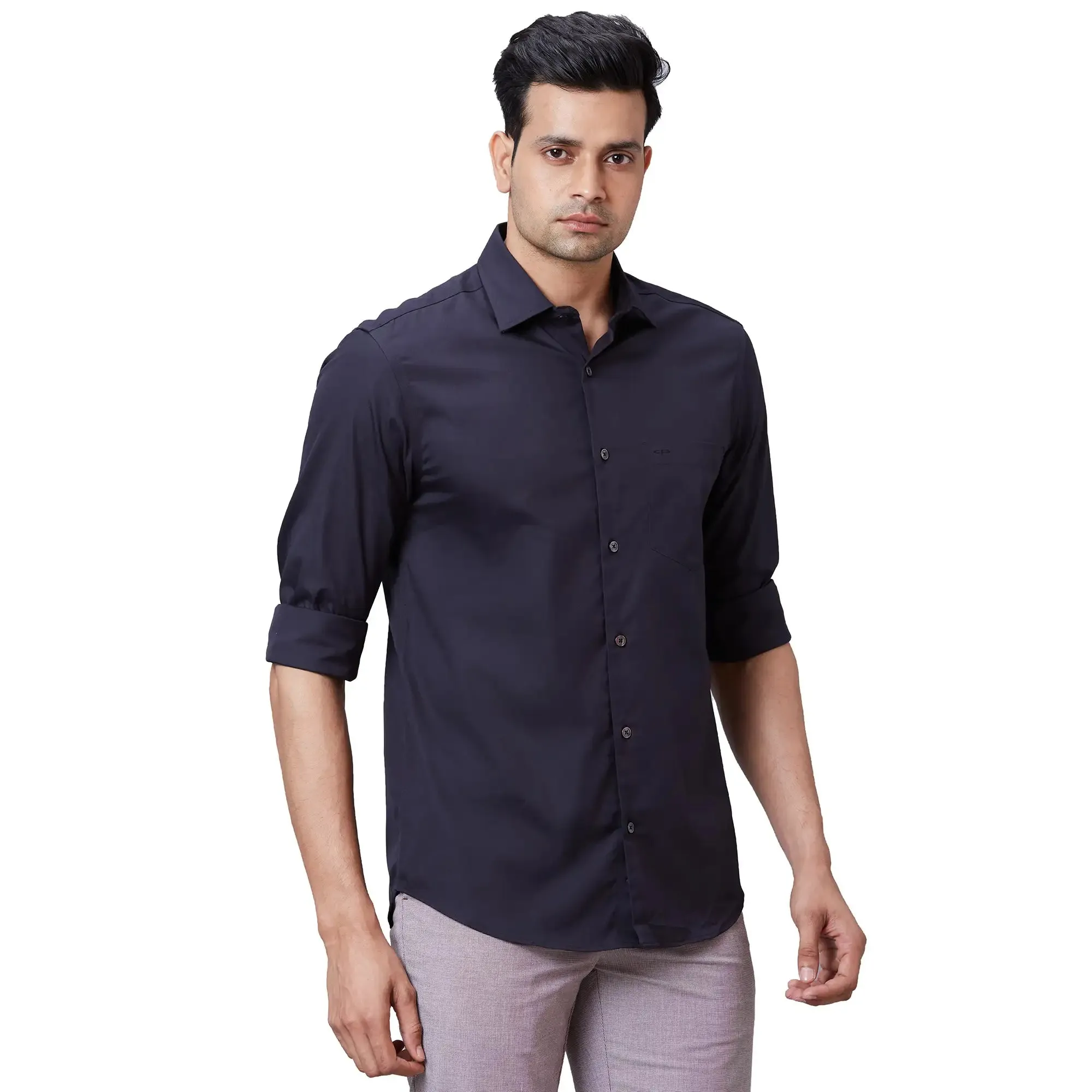 Colorplus Men Black Tailored Fit Solid Cotton Casual Shirt