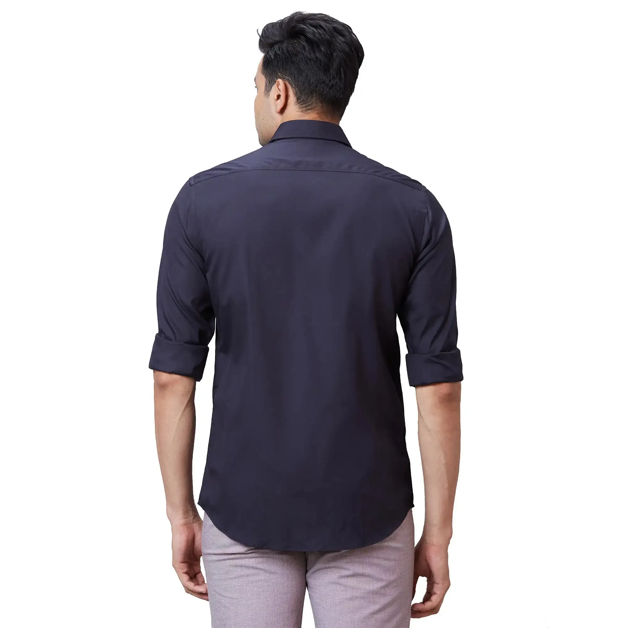 Colorplus Men Black Tailored Fit Solid Cotton Casual Shirt