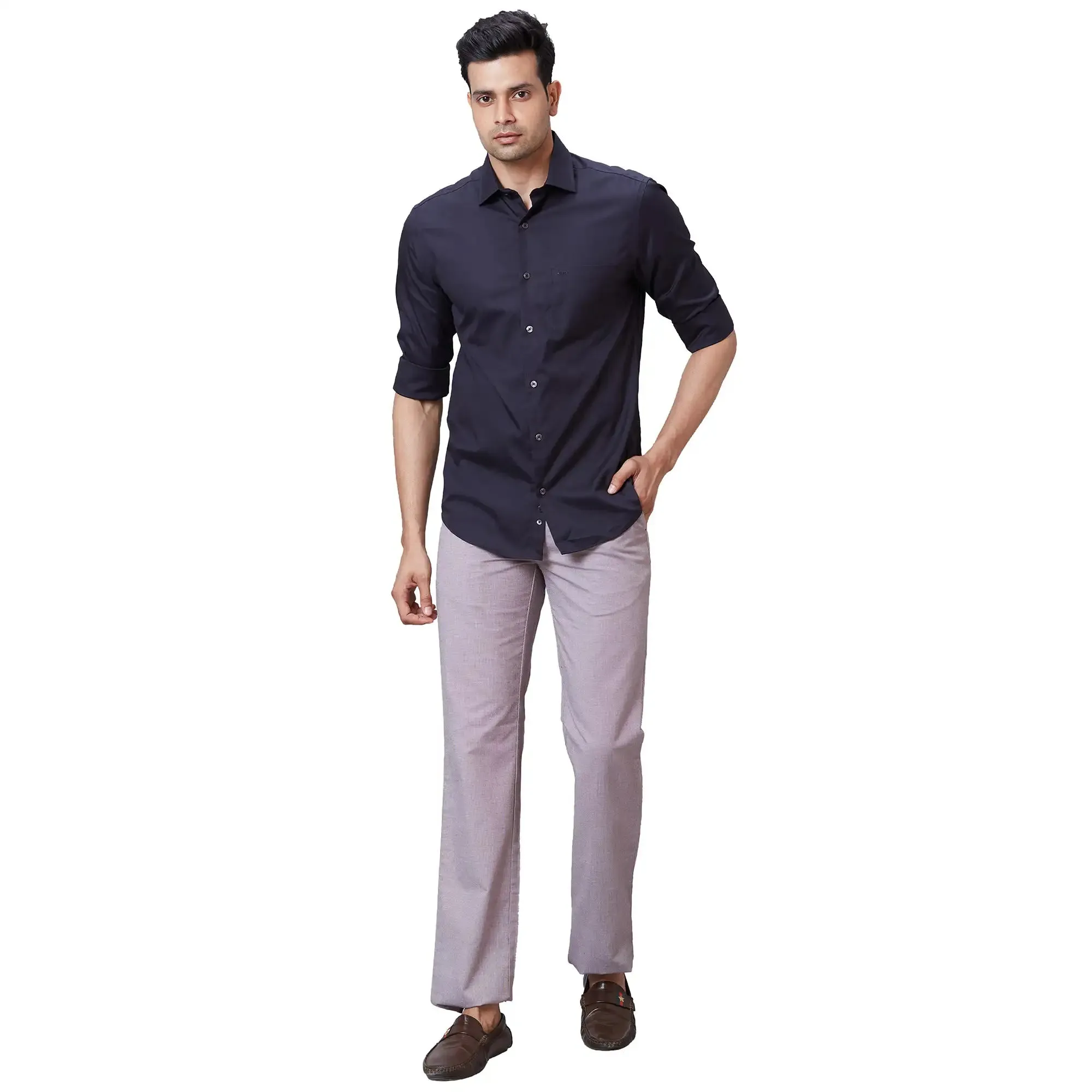 Colorplus Men Black Tailored Fit Solid Cotton Casual Shirt