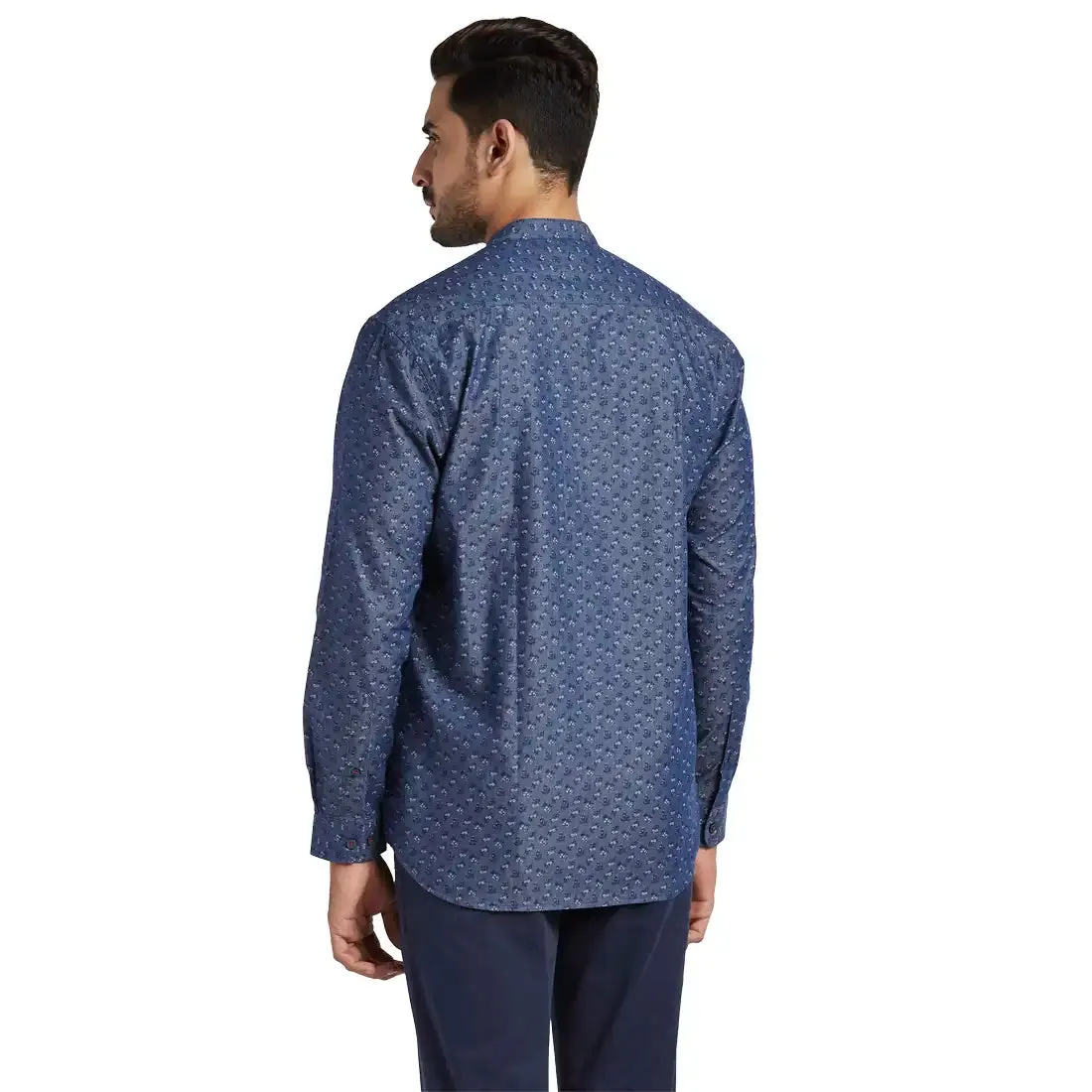 Colorplus Men Blue Yarn Dyed Tailored Fit Cotton Casual Shirt