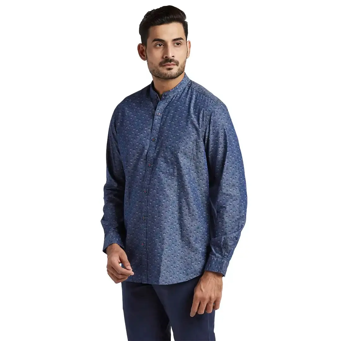 Colorplus Men Blue Yarn Dyed Tailored Fit Cotton Casual Shirt