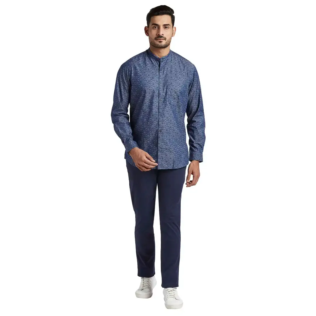 Colorplus Men Blue Yarn Dyed Tailored Fit Cotton Casual Shirt