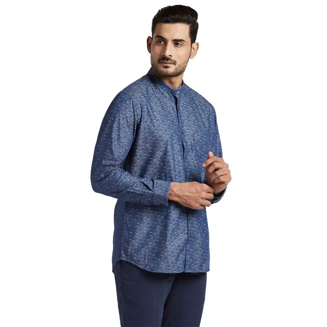 Colorplus Men Blue Yarn Dyed Tailored Fit Cotton Casual Shirt