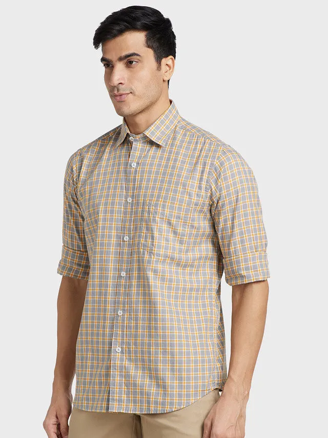 Colorplus Men Grey Checkered Tailored Fit Full Sleeve Spread Collar Shirt