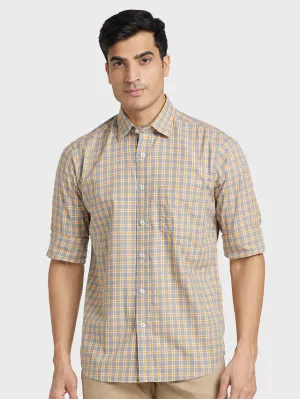 Colorplus Men Grey Checkered Tailored Fit Full Sleeve Spread Collar Shirt