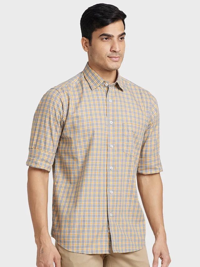 Colorplus Men Grey Checkered Tailored Fit Full Sleeve Spread Collar Shirt