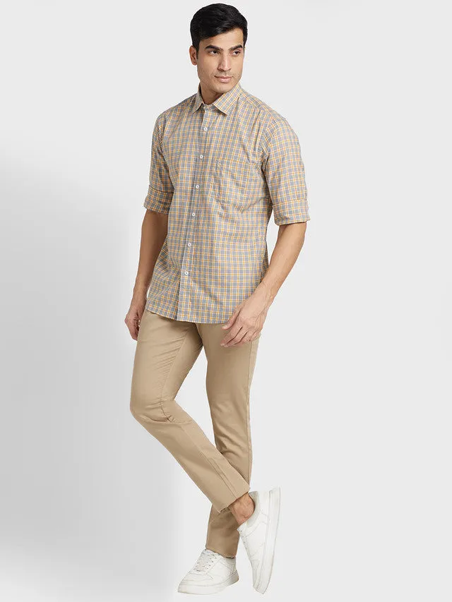 Colorplus Men Grey Checkered Tailored Fit Full Sleeve Spread Collar Shirt