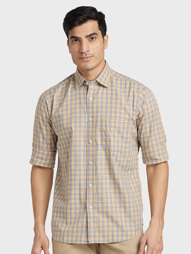 Colorplus Men Grey Checkered Tailored Fit Full Sleeve Spread Collar Shirt