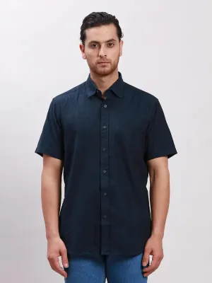 Colorplus Men Navy Tailored Fit Solid Cotton Casual Shirt