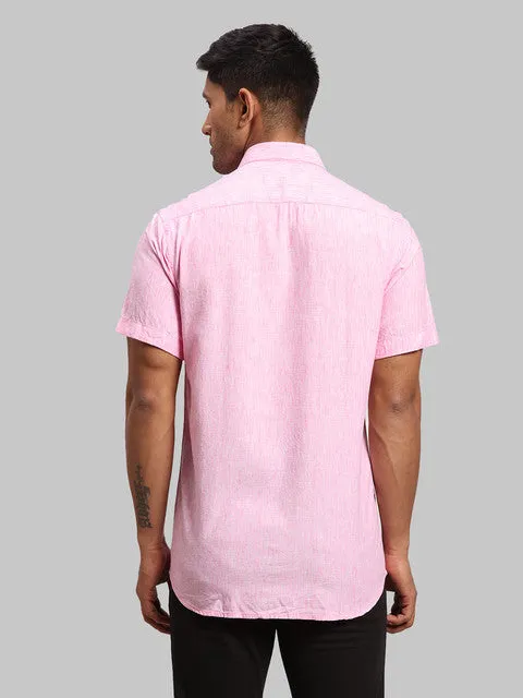 Colorplus Men Pink Warp Chambray Tailored Fit Loycell Blend Shirt