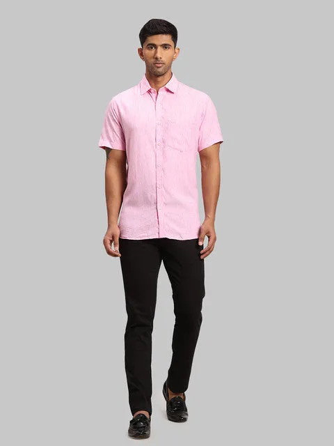 Colorplus Men Pink Warp Chambray Tailored Fit Loycell Blend Shirt