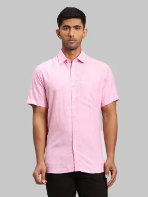 Colorplus Men Pink Warp Chambray Tailored Fit Loycell Blend Shirt