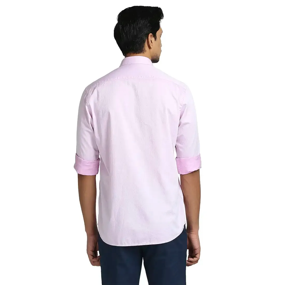 Colorplus Men Pink Weft Chambray Tailored Fit Cotton Casual Shirt