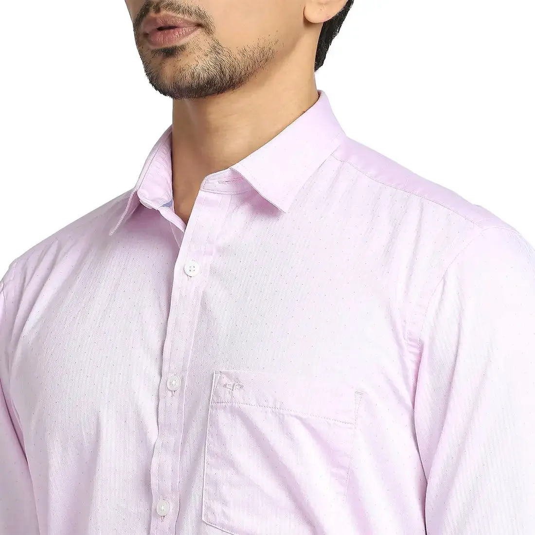 Colorplus Men Pink Weft Chambray Tailored Fit Cotton Casual Shirt