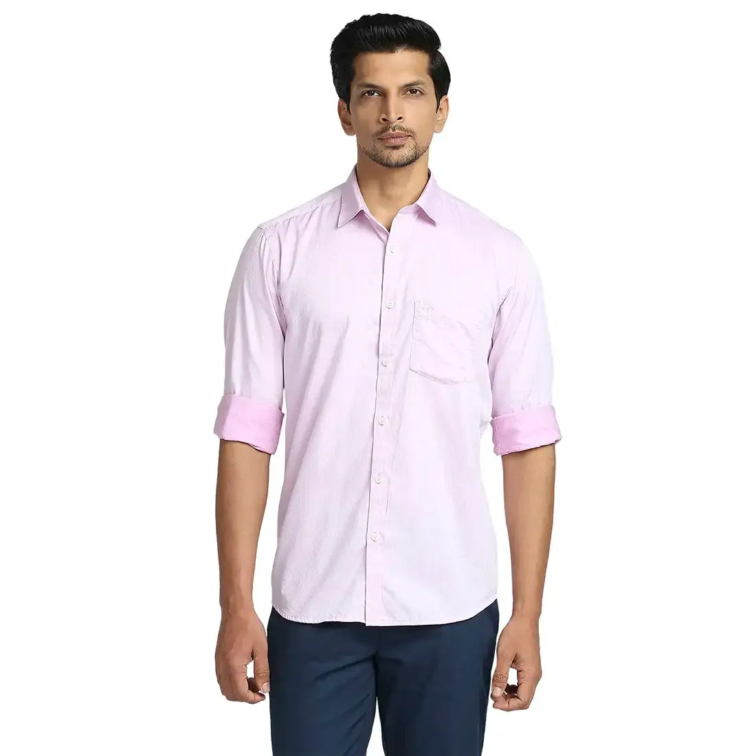 Colorplus Men Pink Weft Chambray Tailored Fit Cotton Casual Shirt