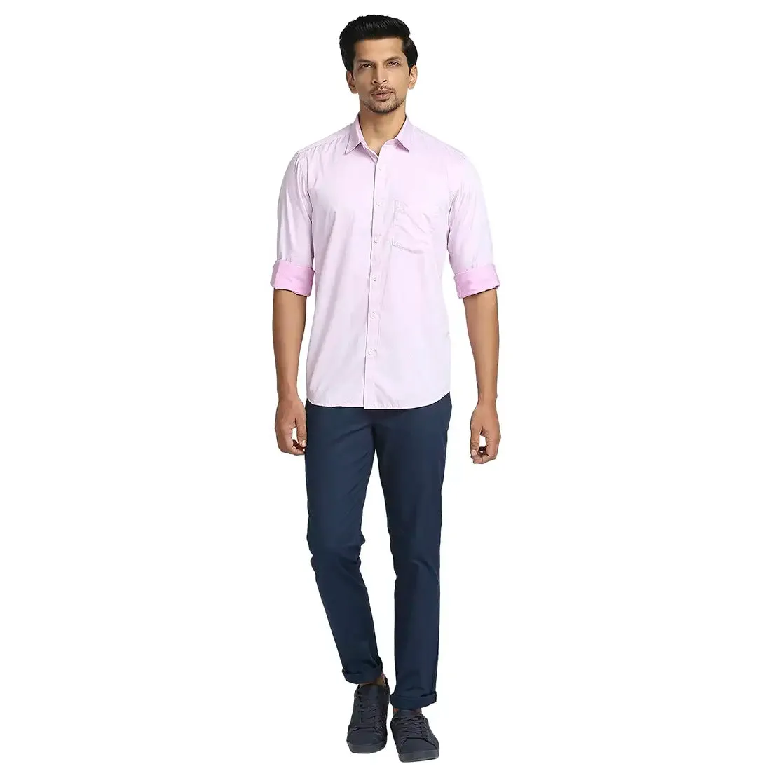 Colorplus Men Pink Weft Chambray Tailored Fit Cotton Casual Shirt