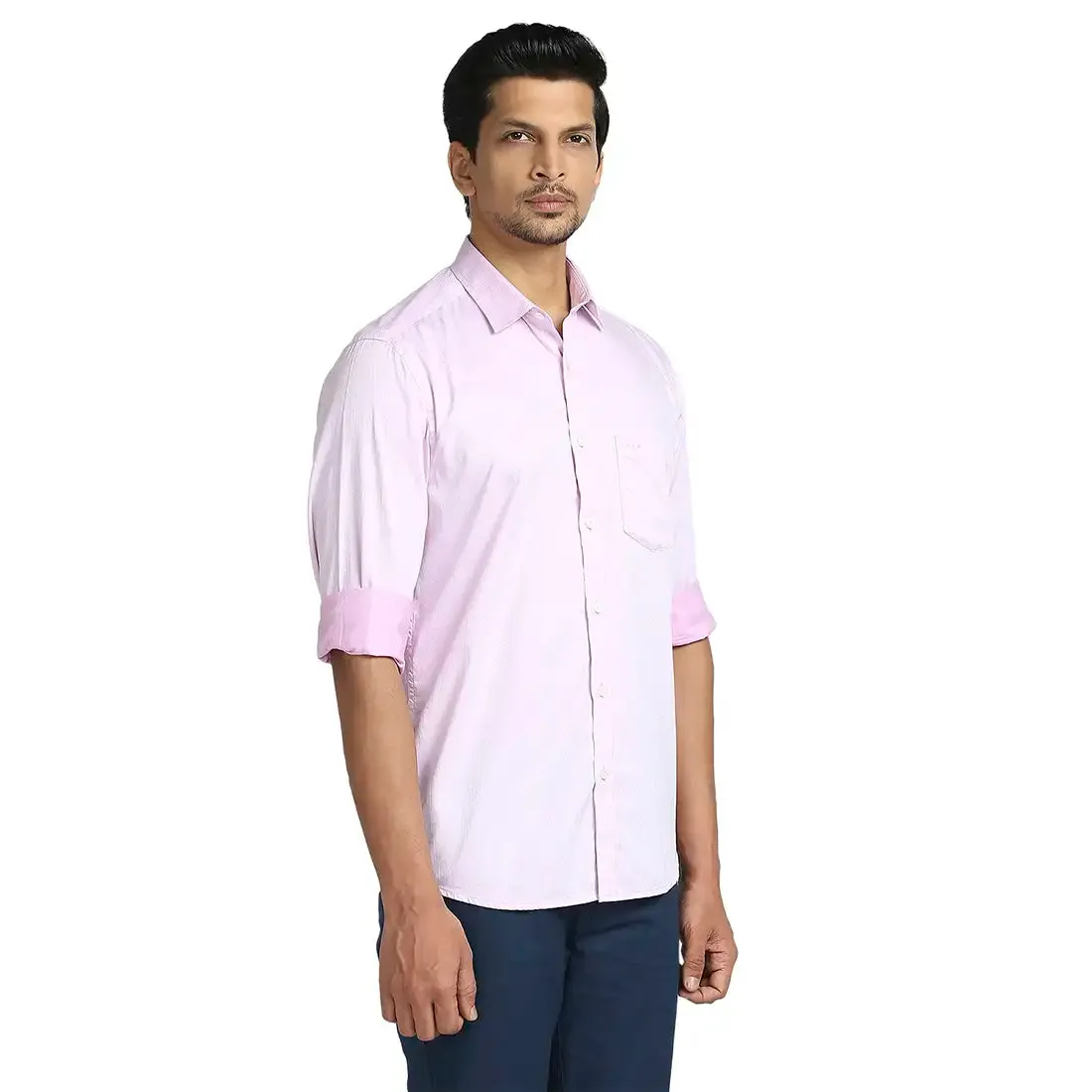 Colorplus Men Pink Weft Chambray Tailored Fit Cotton Casual Shirt