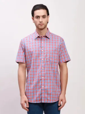 Colorplus Men Red Checks Tailored Fit Cotton Half Sleeve Shirts
