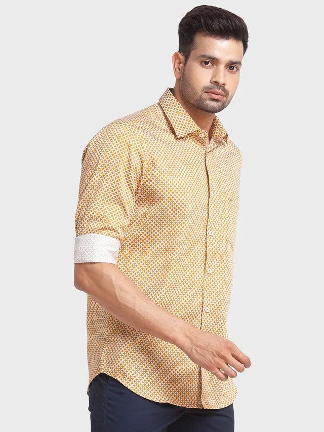 Colorplus Men Yellow Printed Tailored Fit Full Sleeve Spread Collar Shirt