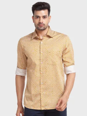 Colorplus Men Yellow Printed Tailored Fit Full Sleeve Spread Collar Shirt