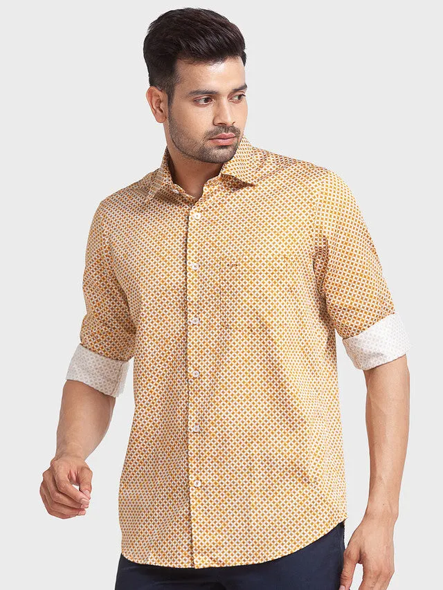 Colorplus Men Yellow Printed Tailored Fit Full Sleeve Spread Collar Shirt