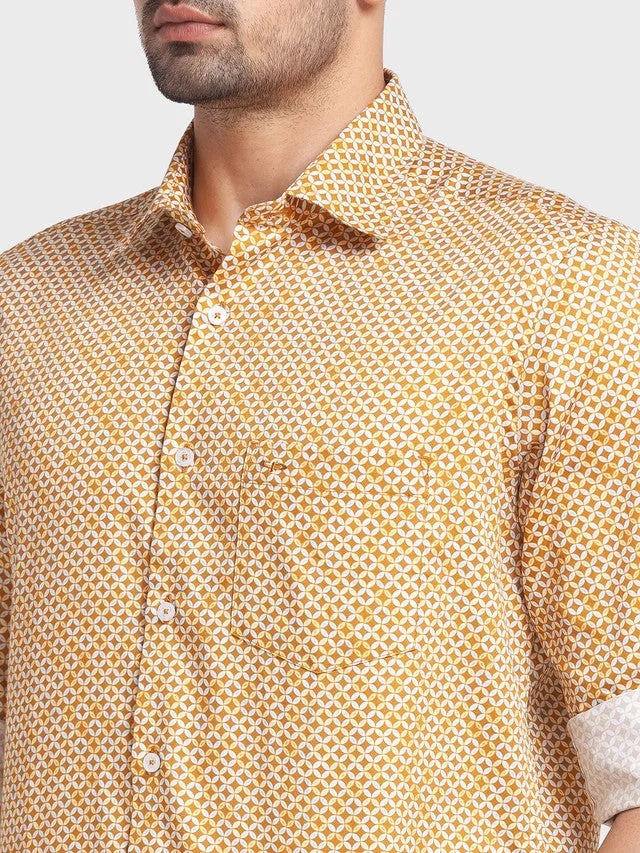 Colorplus Men Yellow Printed Tailored Fit Full Sleeve Spread Collar Shirt