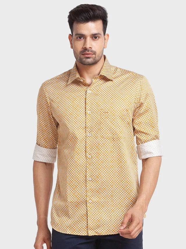 Colorplus Men Yellow Printed Tailored Fit Full Sleeve Spread Collar Shirt