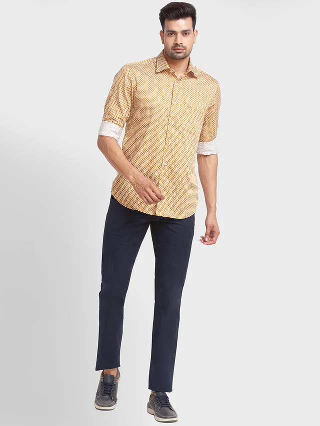 Colorplus Men Yellow Printed Tailored Fit Full Sleeve Spread Collar Shirt