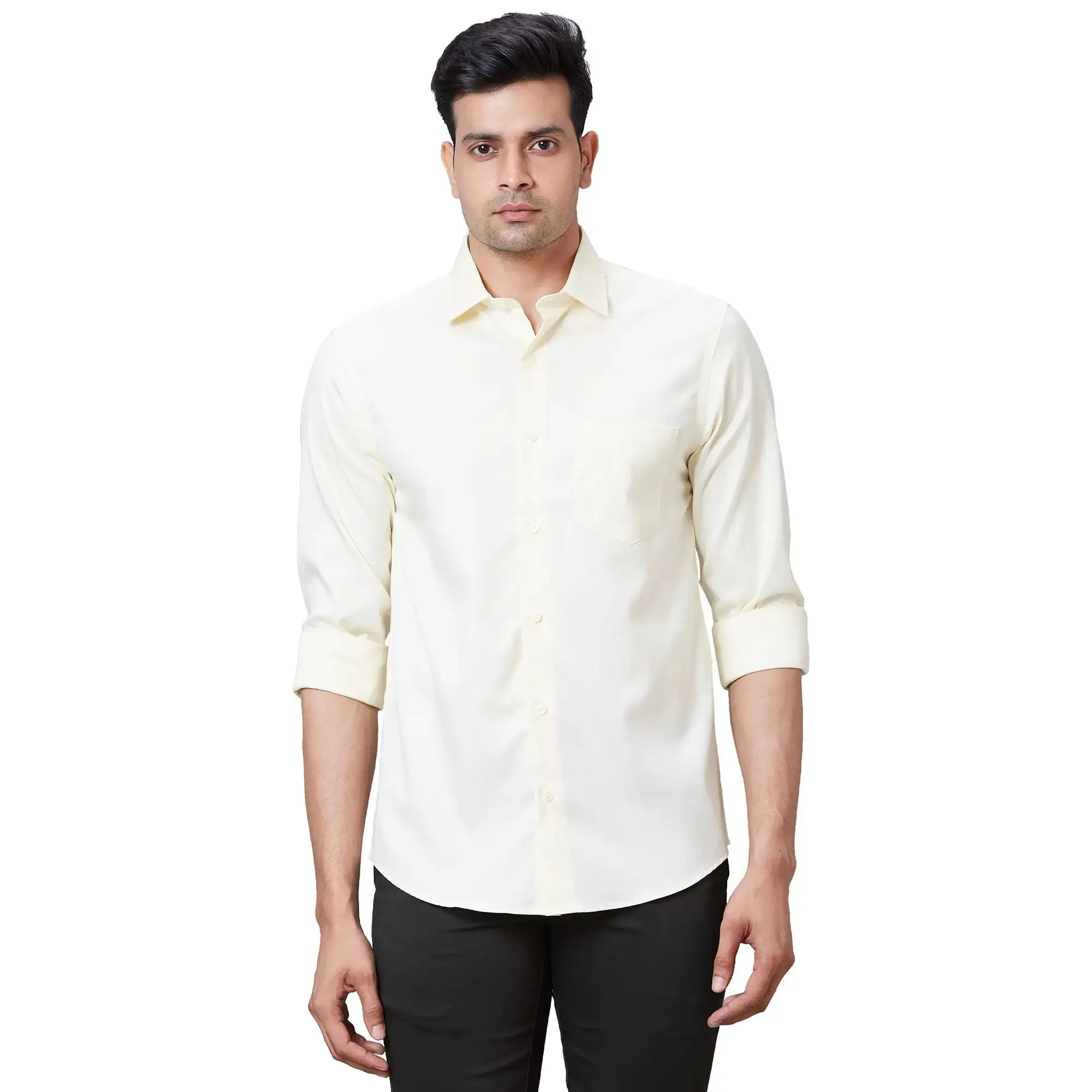 Colorplus Men Yellow Tailored Fit Solid Cotton Casual Shirt